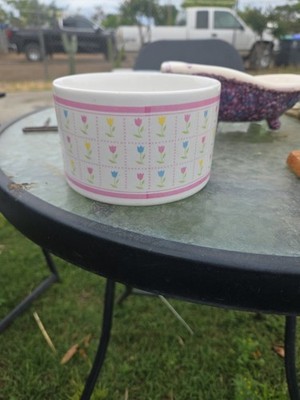 F.T.D.A. 1987 Ceramic Tulip Floral Bowl Pink White 5in Korea Vintage