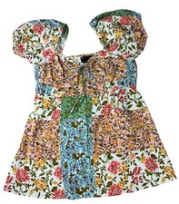 ASOS Design Twill Sweetheart Mini Tea Dress Size 14 Mixed Floral Patchwork Cotto