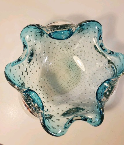 "Murano" Stil Kunst Glas gekräuselte Kanten Blasen Türkis Aqua Aschenbecher Schmuck - Bild 8 von 11