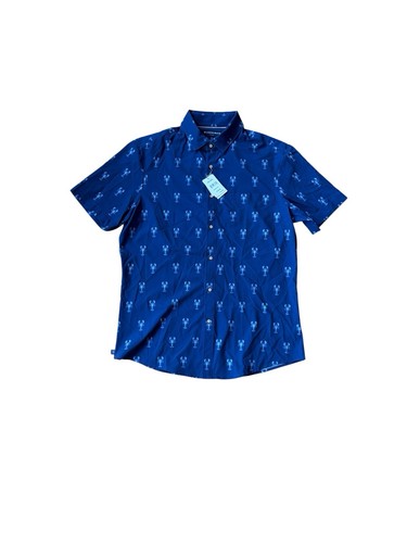Camicia Mizzen + Main Leeward Trim Fit SS da uomo taglia media in aragosta blu nuova con etichette - Foto 2 di 6