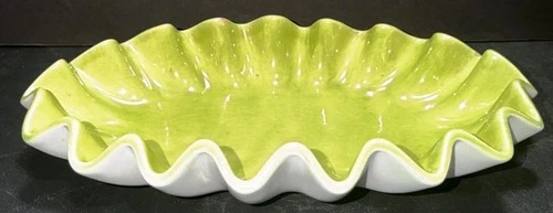 ROYAL HAEGER RUCHING BOWL  SILVER SPRAY  & CHARTUESE GLAZE Marked R309 USA