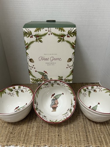 Pottery Barn Forest Gnome Soup, Salad Stoneware Bowls Set Of 3. New In Box. - Picture 1 of 10