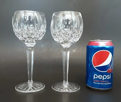 SET 2 WATERFORD Crystal LISMORE Irish Cut Glass 7 3/8" Hock Balloon Wine Goblets