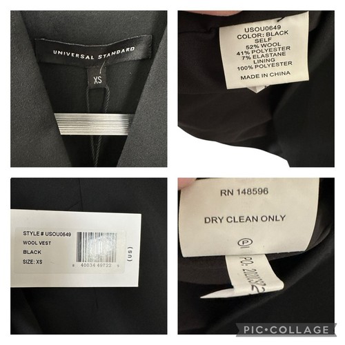 Universal Standard Jenny Black Wool Sleeveless Jacket Vest Tie Belt XS NEW - Picture 11 of 15