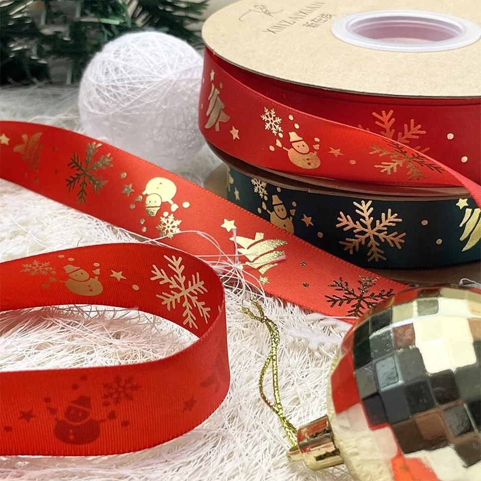 25Y Рождественская лента атласная, 1 дюйм шириной напечатано ленты Золотой Рождественские слова - Изображение 4 из 4