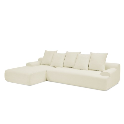 Modern Beige Velvet L-Shape Sectional Sofa (110") - Picture 9 of 11