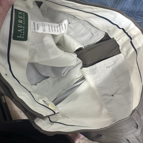 Pantalone Lauren Ralph Lauren uomo 32x32 tortora 100% lana plissettato polsini gamba dritta - Foto 7 di 7