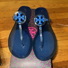 Tory Burch Jelly Mini Miller Flat Thing Sandal - Dark Blue - US Size 9 Authentic