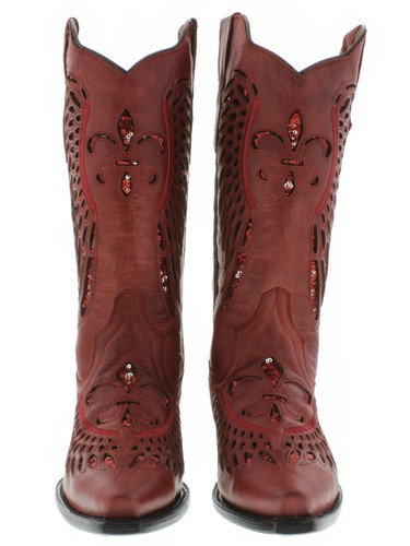 Rodeo Damenstiefel durchbrochene Zehenpartie rot Fleur-de-Lis Flügel Botas Mujer Vaquera Größe 6 - Bild 4 von 5