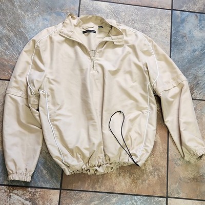 Greg Norman Men s 1/2 Zip Golf Windbreaker Jacket Beige L Collared Pockets