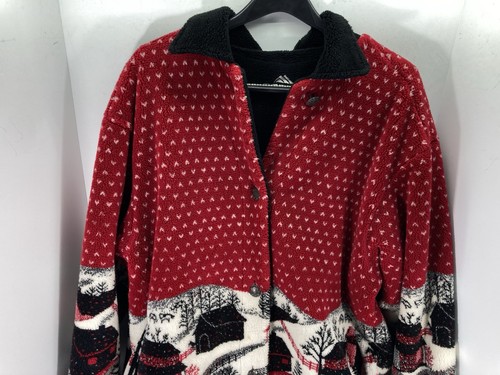 Denali Reversible Coat Women XL Winter Village Snow Scene Plush Heavy Fleece - Picture 2 of 20