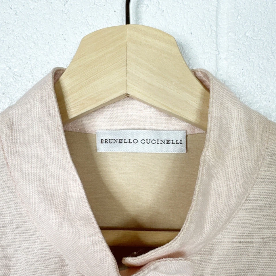 Jaqueta de Moto Brunello Cucinelli Feminina Mescla de Linho com Zíper Rosa Tamanho Grande - Imagem 3 de 4