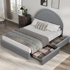 Full Bed Frame ,Soft Boucle Upholstered Platform Bed Frame w/ 2 Storage Drawers