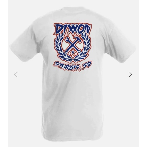 Dixxon Flannel Co White Sturgis Sketchy Crest Blue Red, New in Package - Picture 1 of 2