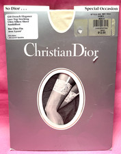 Vintage Christian Dior Lace Top Thigh High Stockings Sandalfoot IVORY MEDIUM