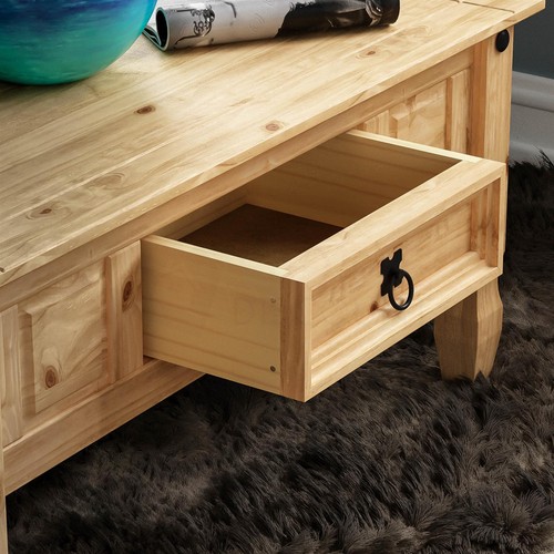 Corona Coffee Table 1 Drawer Storage Solid Pine Brown Rustic Living Room Table - Picture 5 of 7