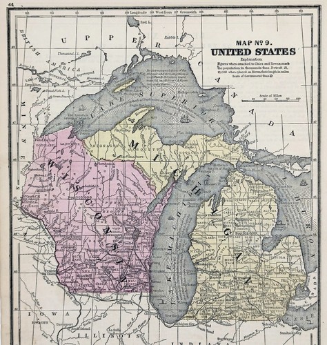 1853 MICHIGAN - WISCONSIN Map Original UPPER PENINSULA LAKE SUPERIOR