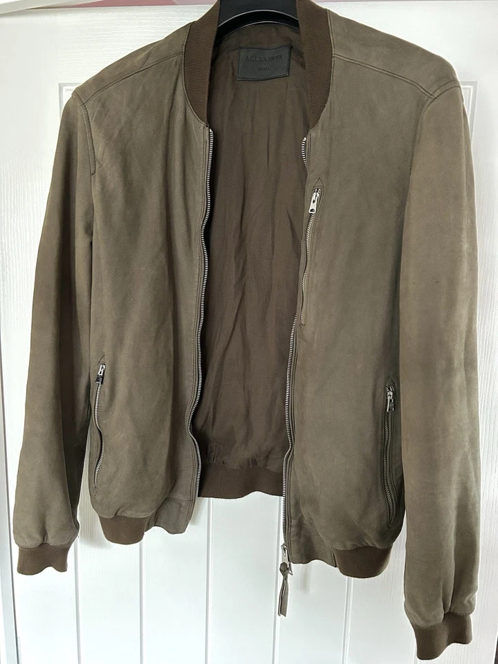 All Saints Suede Leather Bomber Khaki Brown Men’s Small Great Condition RRP £399 - Image 2 of 4
