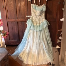 1950s Striking Teal Blue/Aqua off the shoulder Prom/Formal Dress TATTERED QUEEN
