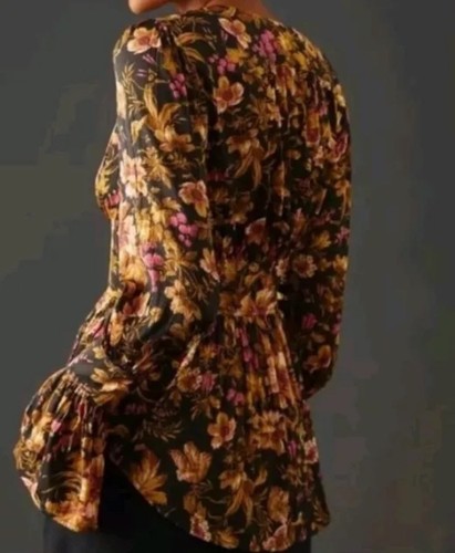 ANTHROPOLOGIE Medium Dee V-neck Corset Pleated Peplum Top Floral Victorian B26 - Bild 3 von 9