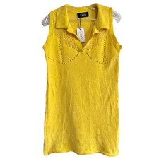 Cider Sunny Yellow Knit Collared Mini Dress Youth Large Stretch Short Sleeve NWT