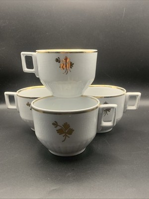 Vintage W & E Corn Burslem Ironstone China Tea Leaf Tea Cup Lot of 4 England