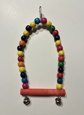 Colorful Wood Beads And Bells Bird Toy Swing For Cages