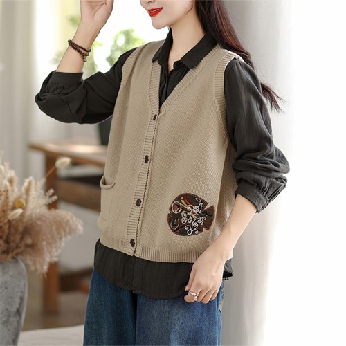 Lady Knitted Waistcoat Vest Tank Tops Cardigan Retro Knitwear V-Neck Button Soft - Picture 14 of 19