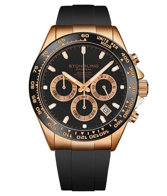 Stuhrling 4050 4 Aquamaster Quartz Chronograph Black Rubber Strap Mens Watch