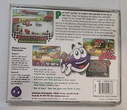 Putt Putt Enters the Race - PC Windows y Mac MacOS - CD-ROM Juego de carreras 1998! - Imagen 2 de 4