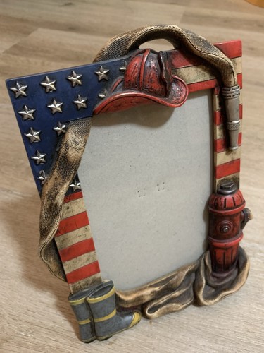 Picture Frame 3D Resin Firefighters~ American Flag, Boots, Hose, Hydrant, VNC.
