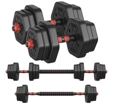 SONGMICS Dumbbell Sets 20 kg Weights Each with Connecting Bar, Adjustable Plates