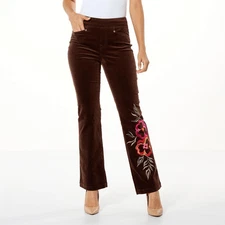 DG2 by Diane Gilman Stretch Velvet Pull-On Embroidered Bootcut Pant size 14 NWT