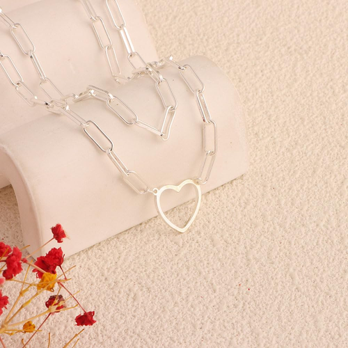 Collane Cuore Donna Placcato Argento Fermacarte Catena Love Cuore Pendente Strato - Foto 7 di 12