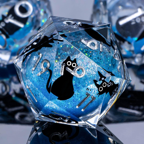 Resin DND Würfel Set mit Geschenkbox, 7 Stück Katze Liquid Core Rollenspiel Würfel, Blau S - Bild 8 von 12