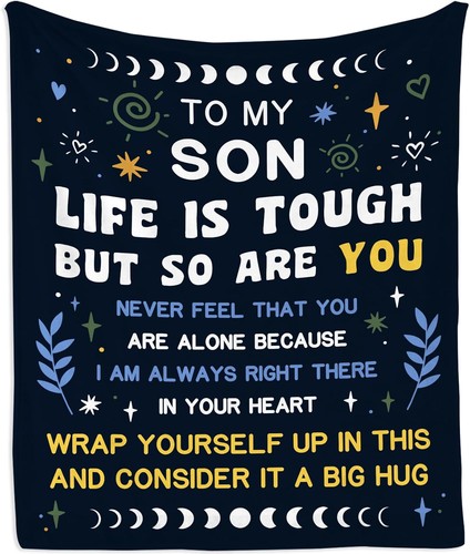 Son Gifts from Mom Dad Blanket 60"x50", Birthday for 60x50, Black-son  - Picture 1 of 9