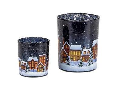 Formano Windlicht ''Winterabend'' Glas blau Häuser Schnee Sterne Winter Weihnacht