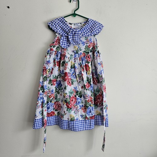 Vintage Bonnie Jean Girls Floral Dress with Gingham Collars - Picture 2 of 9