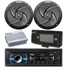 Pyle Marine CD Receiver, Amplifier, Cover, 2x 5.25" 180W Boat Speakers Black 