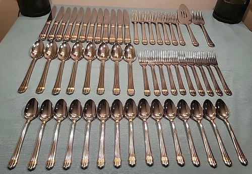 54 Pcs AMANTE GOLD (Stainless) by Towle Silver Georgian House Glossy 18-8 Korea - Picture 1 of 24
