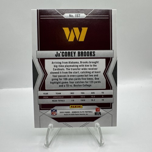 2025 Panini Elite Ja’Corey Brooks Rookie Aspirations Lime Green /999 Commanders - Picture 2 of 2