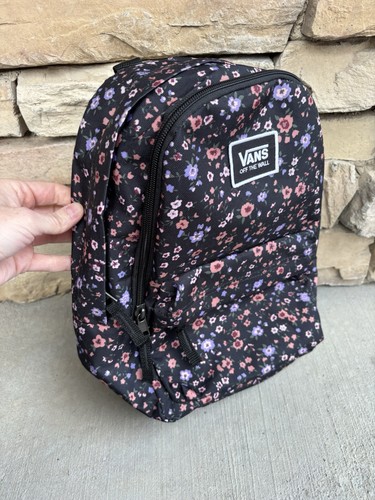 Vans Checkered Black Purple Pink Floral Flowers Mini Backpack Purse MINT! - Picture 4 of 13
