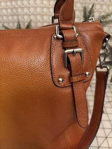 HESHE Pebbled Grain Leather Shoulder Bag Top Handle Satin Lined Purse Excellent! - Picture 3 of 18