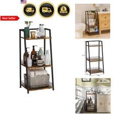 Bathroom Shelf Organizer Storage Stand Wooden Metal 3-Tier Space Saving