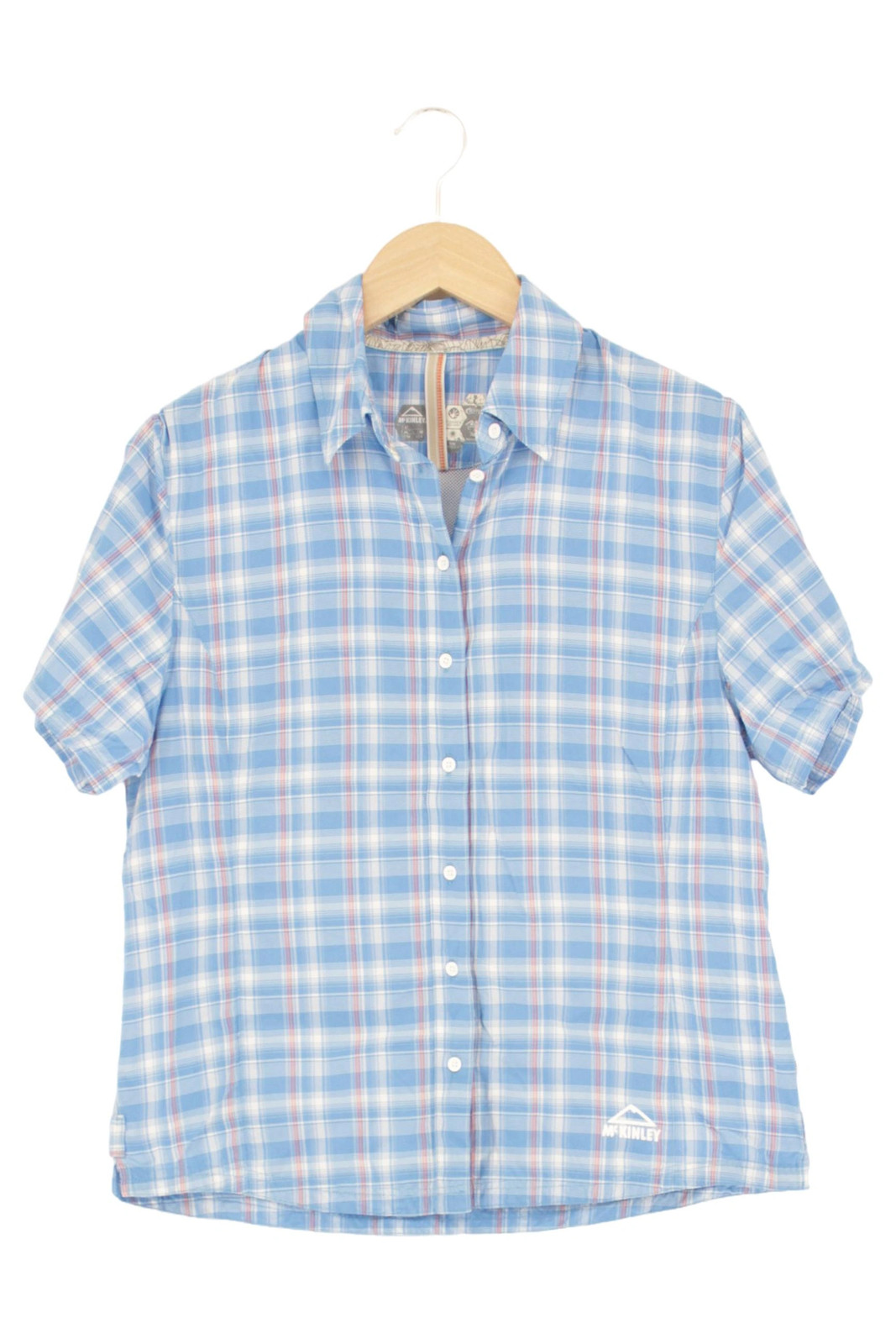 MCKINLEY Damen Bluse Gr. 42 Blau Kariert Kurzarm Outdoor Freizeit Knopfleiste