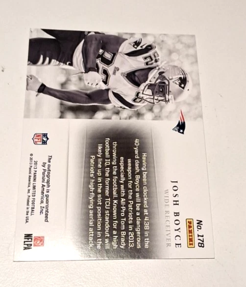 2013 Panini Limited Monikers gold /25 Josh Boyce #178 Rookie Auto RC patriots - Image 3 of 3