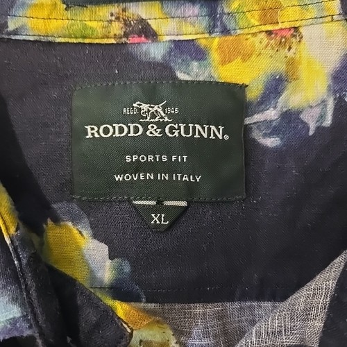 Rodd & Gunn Herren XL Leinen Hemd Navy Gelb Floral Sports Fit Gewebt - Bild 8 von 14
