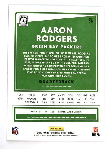 2020 Panini Donruss Optic Aaron Rodgers #38 - Bild 2 von 2