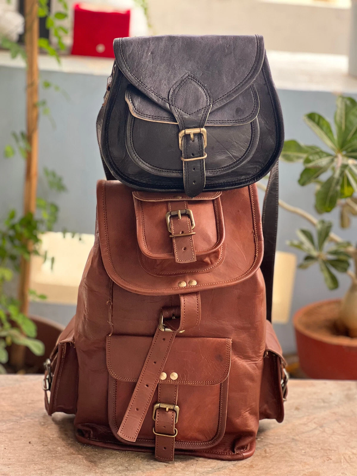 Leather Men's Vintage Backpack Travel Rucksack Laptop Gym Bag Free Gift For Her