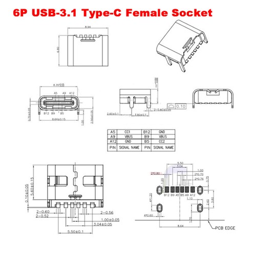 6P/16P/24P SMD DIP USB-3.1 Type-C Female Socket Jack Fast Charge HD Transmission - Picture 4 of 16
